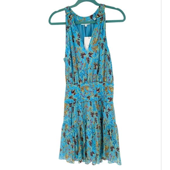 A.L.C. Silk Courtney Mini Dress in Grotto Blue Floral NWT - Picture 4 of 11